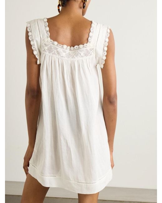 Doen White Almadia Crochet-Trimmed Ramie Mini Dress