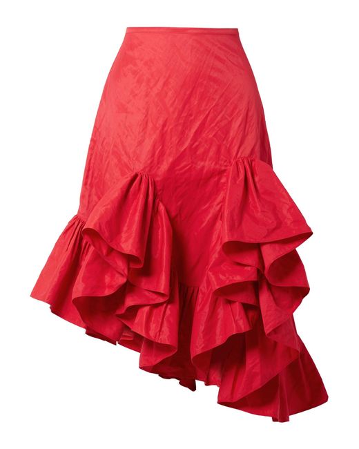 Marques'almeida Asymmetric Ruffled Crinkled-taffeta Skirt in Red - Save ...