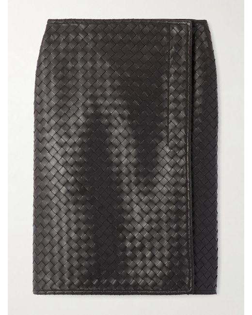 Bottega Veneta Black Midi-Wickelrock Aus Intrecciato-Leder