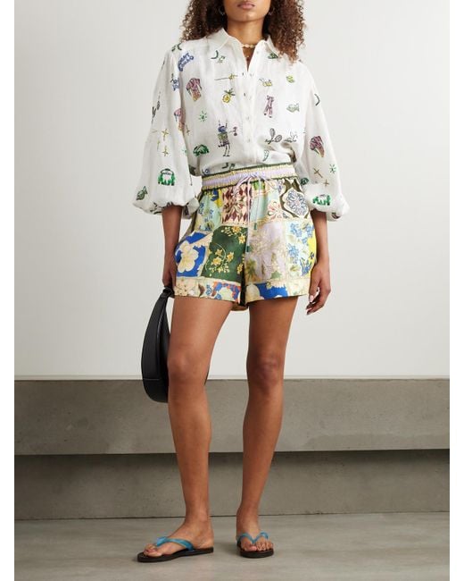ALÉMAIS Blue Bianca Shorts Aus Bedrucktem Leinen