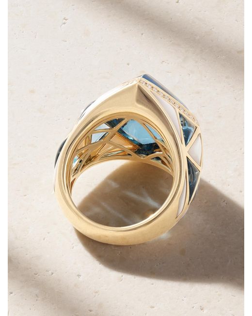 Marina B Blue 18-Karat Topaz, Diamond And Mother-Of-Pearl Ring