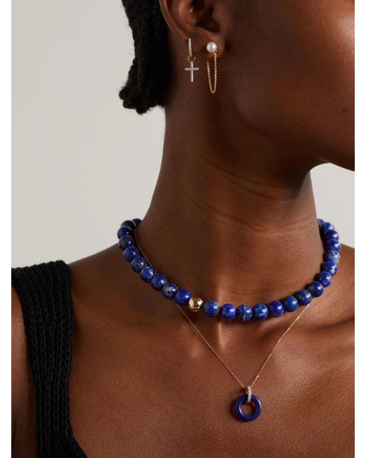 Mateo White Donut 14-Karat, Lapis Lazuli And Diamond Necklace