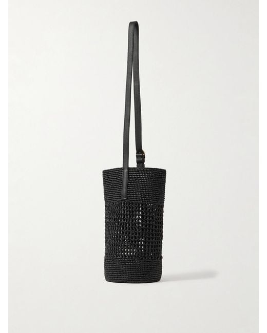 Khaite White Billie Leather-Trimmed Raffia Bucket Bag