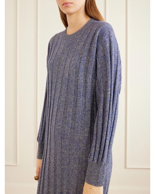 The Elder Statesman Blue Ribbed Cashmere Maxi Dress