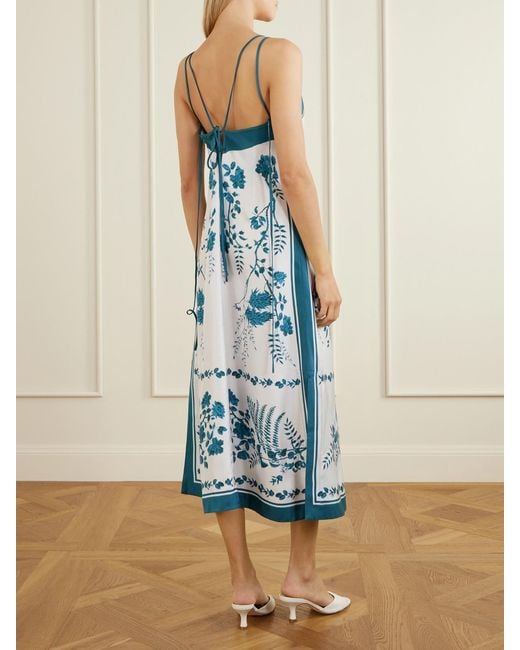 Erdem Blue Floral-Print Silk-Twill Midi Dress