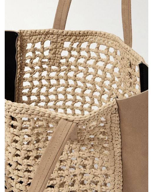 Khaite Natural Zoe Small Suede And Crocheted Raffia Tote
