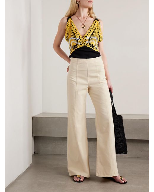 Ulla Johnson Natural The Bianca Paneled High-Rise Wide-Leg Jeans