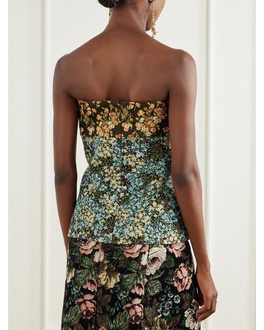 Dries Van Noten Green Strapless Floral-Jacquard Blouse