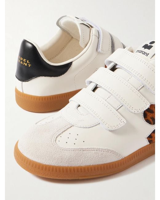 Isabel Marant White Beth Suede-Trimmed Leather Sneakers