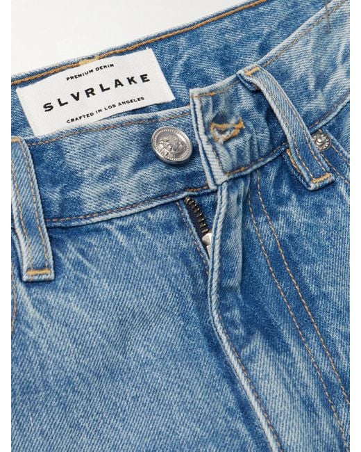 SLVRLAKE Denim Blue Grace Frayed Mid-Rise Wide-Leg Jeans