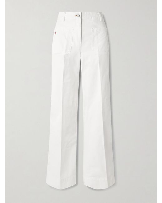 Victoria Beckham White Alina Embroidered High-Rise Wide-Leg Jeans