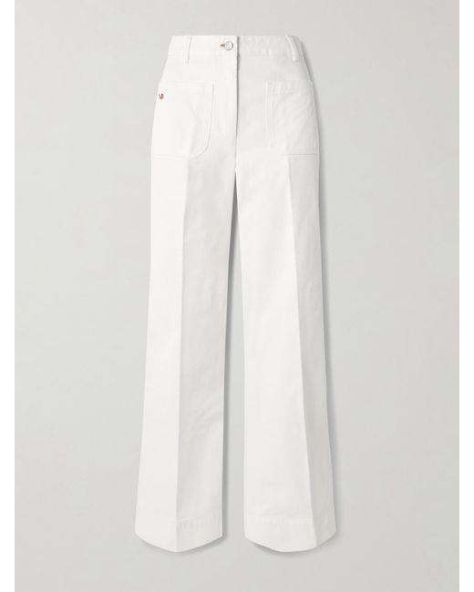 Victoria Beckham White Alina Embroidered High-Rise Wide-Leg Jeans