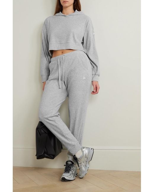 Alo Yoga Muse Brushed Ribbed-jersey Track Pants in Gray