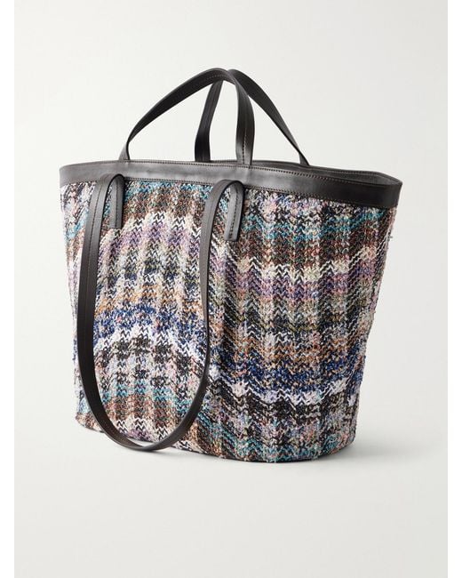 Missoni Purple Trapezoid Medium Leather-Trimmed Metallic Crochet-Knit Tote