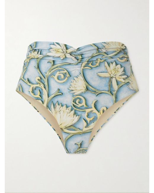 Agua Bendita Blue Vaiven Soledad Bikini-Höschen Aus Recyceltem Material Mit Blumenprint Und Raffungen