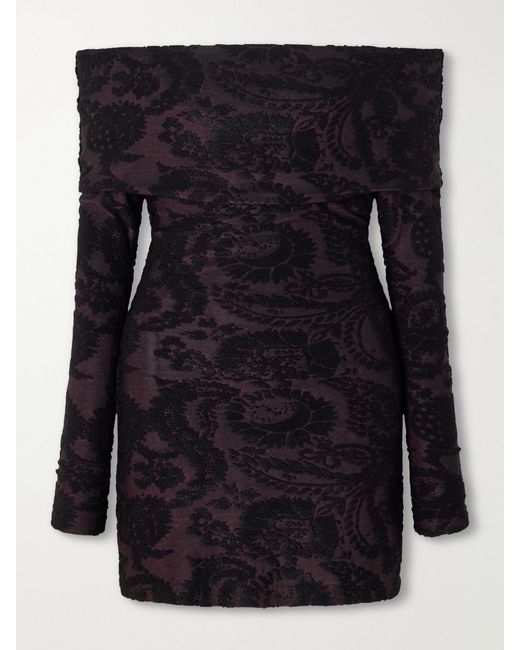 Etro Black Off-The-Shoulder Paisley-Jacquard Chenille-Trimmed Jersey Top