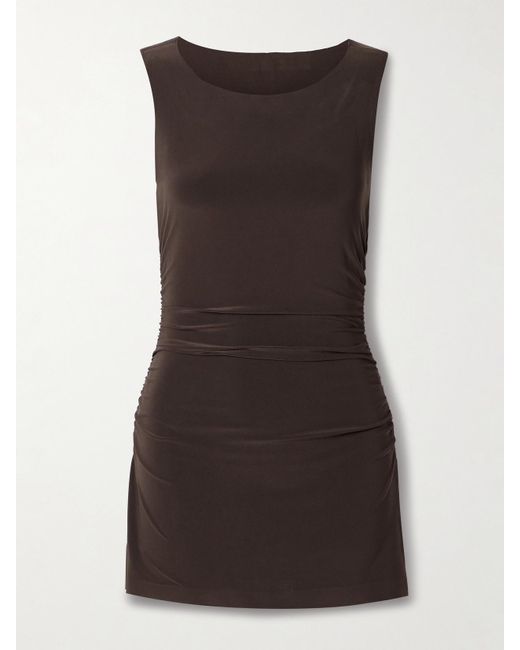 Norma Kamali Brown Pickleball Minikleid Aus Stretch-Jersey Mit Raffungen