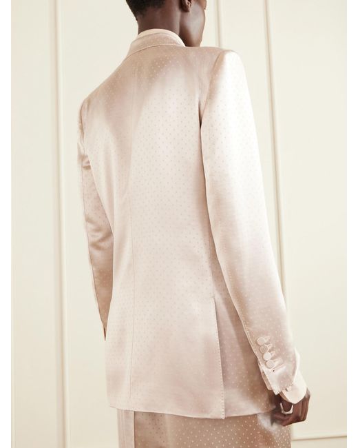Tom Ford Natural Double-Breasted Polka- Dot Satin Blazer