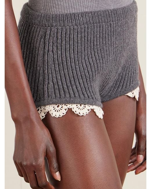 Magda Butrym Gray Crochet-Trimmed Knitted Cashmere Shorts