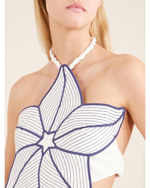 Farm Rio White Coast Stars Linen-Blend Halterneck Top