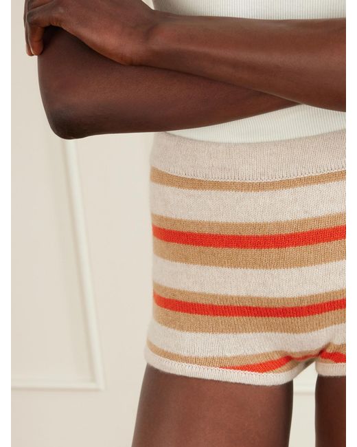 The Elder Statesman Orange Hallie Striped Cashmere Shorts