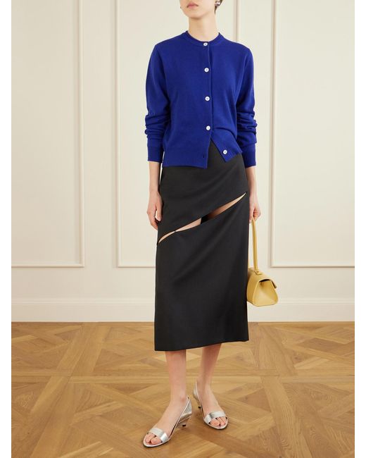 Jil Sander Black Cut-Out Grain De Poudre Wool And Mohair-Blend Midi Skirt