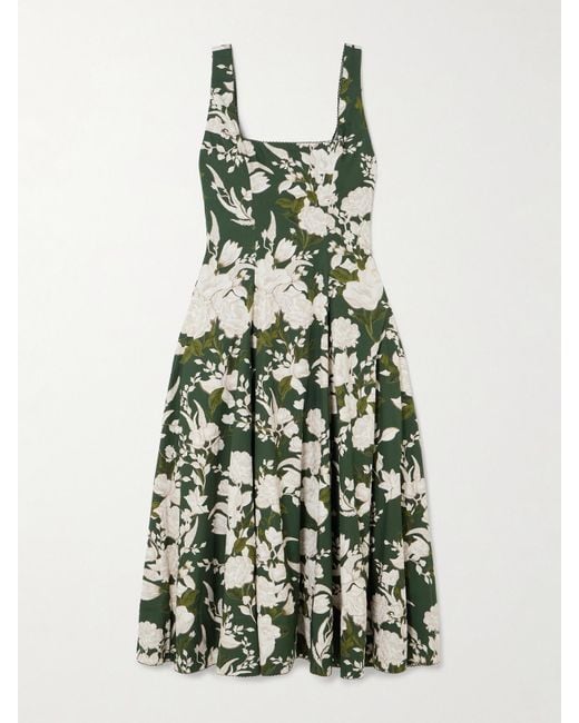 Robe Midi En Popeline De Coton À Imprimé Fleuri Et À Finitions En Picots Pistilo Gardenia Agua Bendita en coloris Green