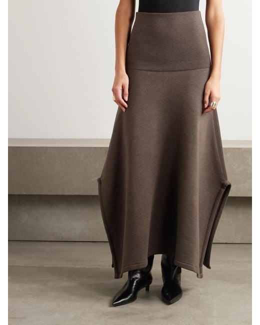 Lemaire Brown Wool And Cotton-Blend Jersey Midi Skirt