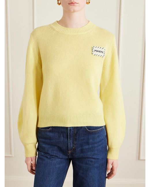 Marni Yellow Appliquéd Cashmere Sweater