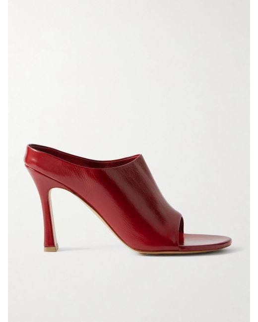 Bottega Veneta Red Rana Mules Aus Leder