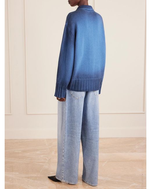 The Attico Blue Asymmetric Embroidered Dégradé Wool And Cashmere-Blend Cardigan