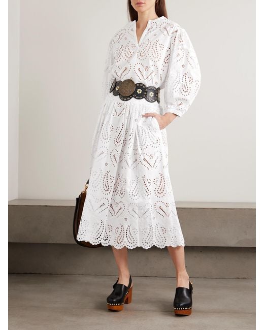 Etro White Scalloped Broderie Anglaise Cotton-Blend Poplin Blouse