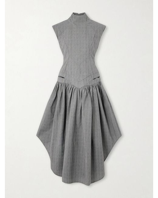 Tolu Coker Women's Gray Open-Back Gahered Cutout Checked Organic Cotton  Maxi Dress - hulwithkids.com