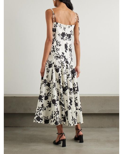 Self-Portrait White Floral-Print Linen And Cotton-Blend Midi Dress
