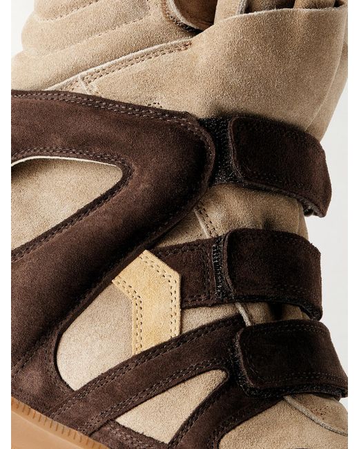 Isabel Marant Brown Bekett Leather-Trimmed Suede High-Top Wedge Sneakers