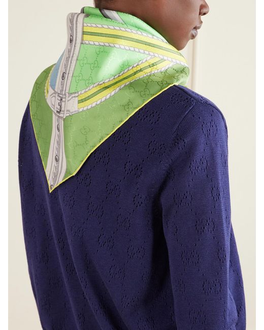 Gucci Green Printed Silk-Twill Jacquard Scarf
