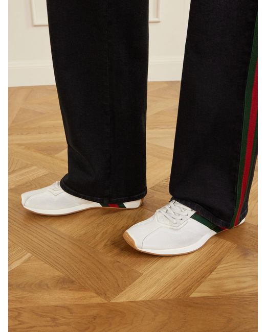 Gucci White Tempo Web-Detailed Suede-Trimmed Mesh Sneakers