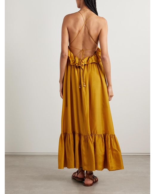 Zimmermann Yellow Rhiannon Ruffled Silk Maxi Dress