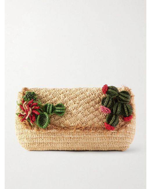 Anya Hindmarch Natural Embellished Raffia Clutch