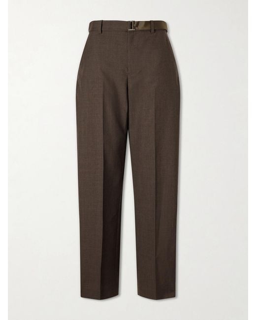 Sacai Brown Pleated Belted Twill Wide-Leg Pants