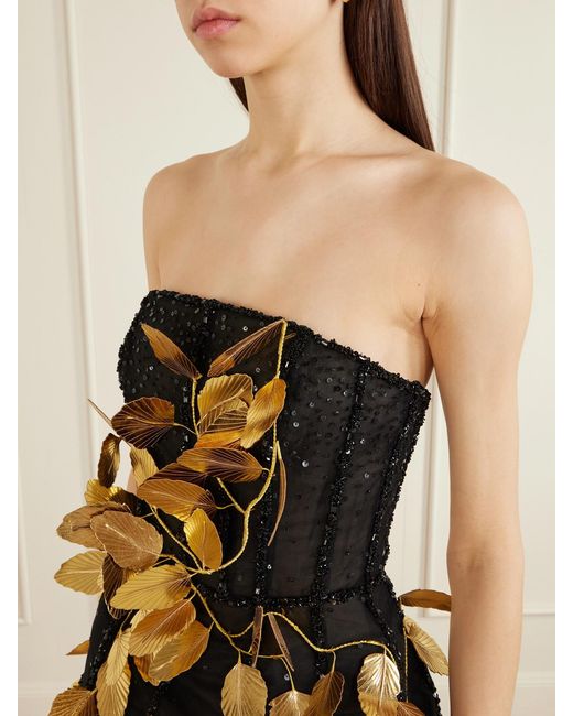 Oscar de la Renta Black Embellished Tulle Mini Dress