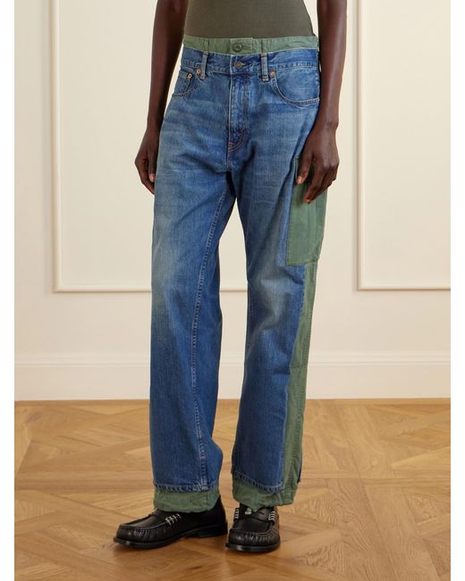 Junya Watanabe Blue Levi's Ripstop-Trimmed Mid-Rise Straight-Leg Jeans