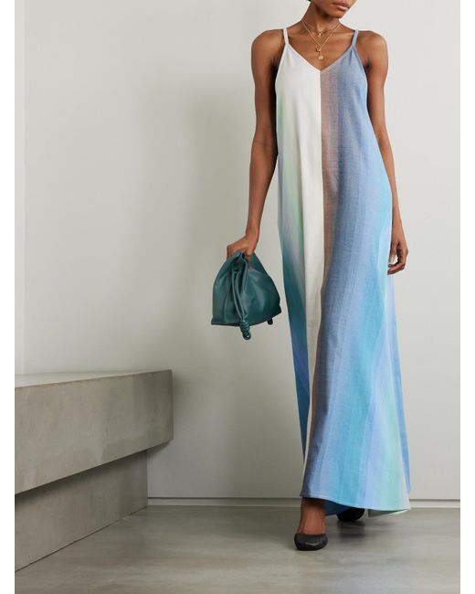 Marrakshi Life Blue Gestreiftes Maxikleid Aus Baumwolle