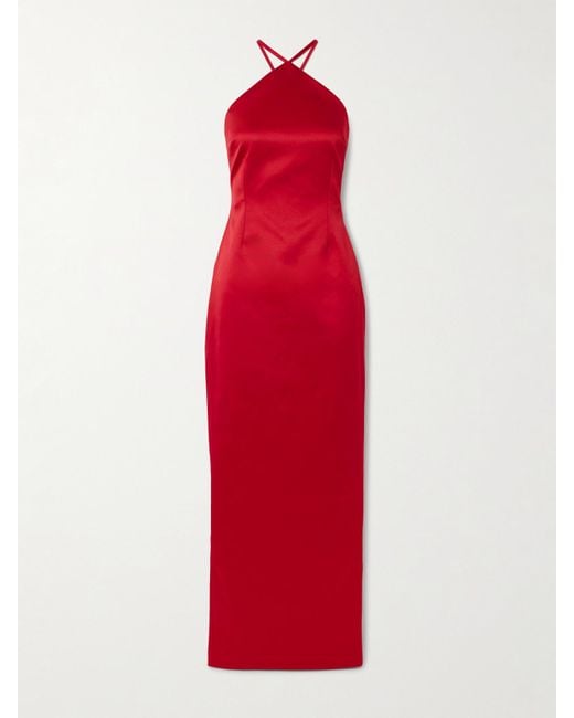 Solace London Red Fern Tie-Detailed Duchesse-Satin Gown