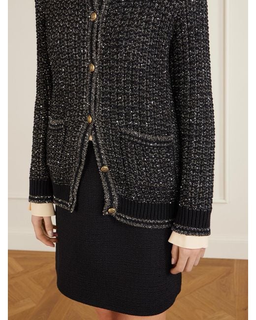 Valentino Garavani Black Sequin-Embellished Metallic Cotton-Blend Cardigan