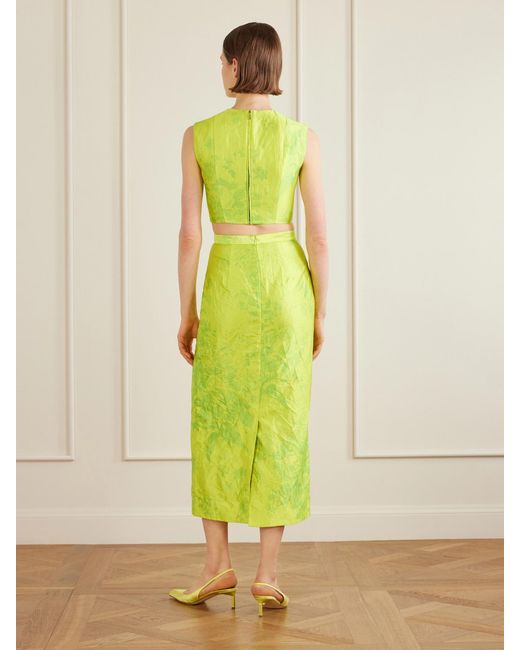 Erdem Green Floral-Print Crinkled-Satin Top