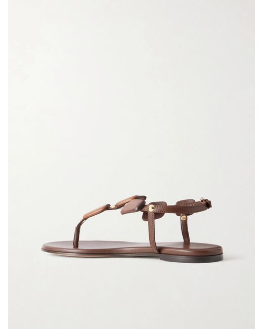 Gianvito Rossi Brown Embellished Leather Flat Sandals