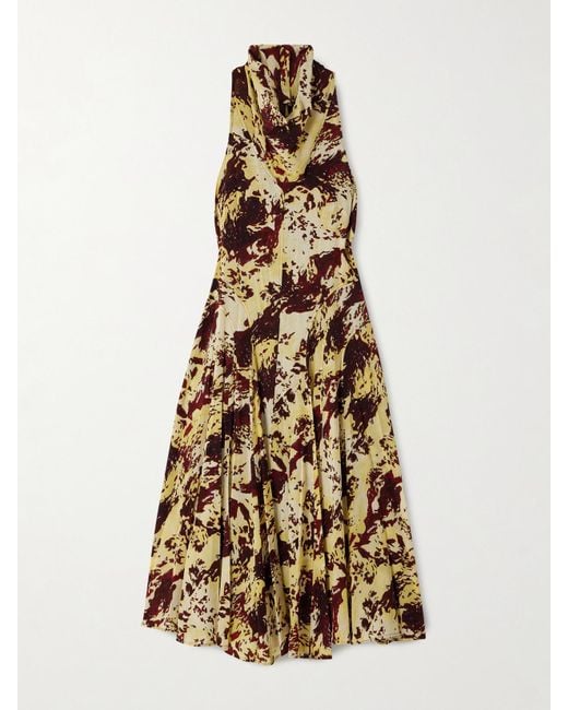Proenza Schouler Natural Adelide Draped Paneled Printed Crepe Midi Dress