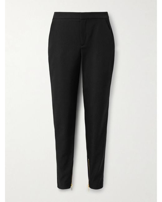 Balmain Black Satin-Trimmed Wool Straight-Leg Pants
