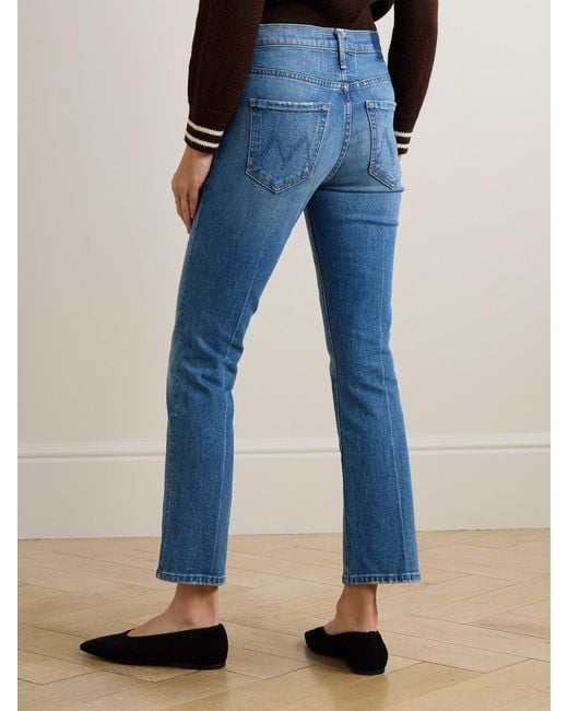 Mother Blue The Insider Cropped High-Rise Bootcut Jeans